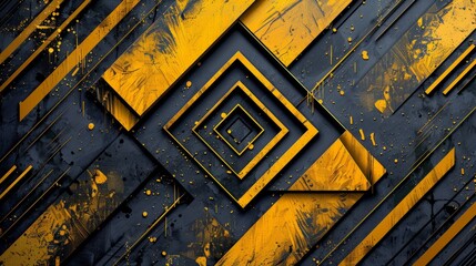 Wall Mural - Vibrant yellow geometric patterns creating abstract background frame, ideal for modern design projects and artistic concepts