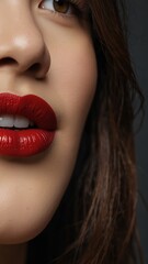 Canvas Print - Lips with red lipstick and white teeth of a beautiful woman