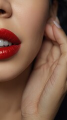 Canvas Print - Lips with red lipstick and white teeth of a beautiful woman