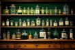© juliars - Classic wooden apothecary cabinet showcasing a variety of labeled antique glass jars