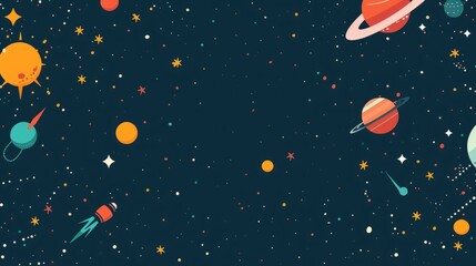 Wall Mural - vector illustration of a flat space design background featuring small celestial elements, stars, and