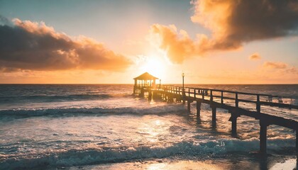 Wall Mural - Sunset / Sunrise at the pier over the ocean
