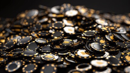 Wall Mural - casino online concept, gold mining concept casino chips black casino background with copy space