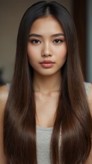 Canvas Print - Potrait beautiful model asian woman with shiny and straight long hair