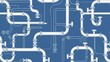 © Elchin Abilov - Horizontal industrial seamless pattern: white piping on a blue background for water, gas, oil. Illustration in line art style.