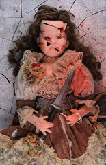 Wall Mural - bloody vintage scary broken doll