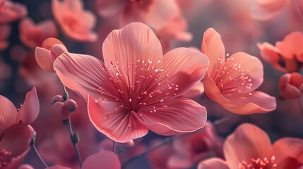 Wall Mural - 3D Illustration of beautiful pink flowers 3d background 3D Wallpaper illustration