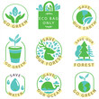 © Sanjaykumar - collection of ecological icons slogans like save earth, save forest save water, use eco bag and go green illustration on white background