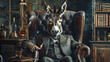 © Christian - A donkey in a suit sits comfortably in an armchair, exuding a whimsical yet dignified charm, offering a playful twist on traditional concepts of sophistication