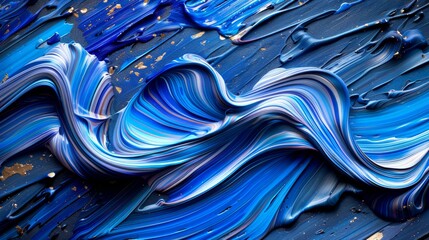 Wall Mural -  A painting of blue and white swirls on a blue and white canvas, embellished with gold flecks