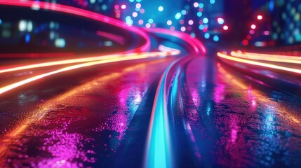 Wall Mural - Abstract motion highway automobile road with neon light motion effect background. Generated AI