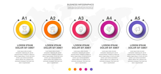Circle vector infographic template with five steps and options for annual reports, presentations, advertising, chart. Modern business illustration.