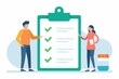 © ArtfuIInfusion769 - Two individuals standing next to a clipboard with a checklist on it, people write drug prescriptions from doctors, Simple and minimalist flat Illustration
