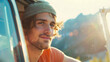 © B-Ast-BRT - Close-up young man traveler in sunglasses standing near car in the sun