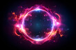 © ZMPixels - Abstract neon energy sphere of particles and waves of magical glowing on a dark background, circle and loop frames with magic purple and pink flame and sparks isolated on transparent