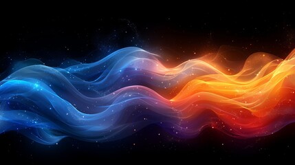 The abstract banner poster header is characterized by a textured gray grainy gradient background, a glowing color flow wave, and an orange blue white yellow black backdrop noise texture