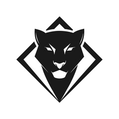 Poster - a minimalist Animal logo vector art illustration with  panther head icon diamond shape featuring a modern stylish shape with an underline, set on a solid white background