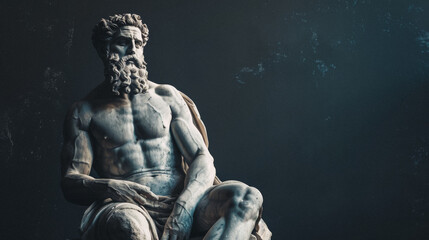 A statue of a man with a beard sits on a bench