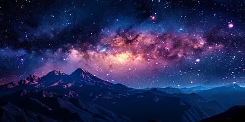 Wall Mural - A beautiful night sky with a mountain range in the background