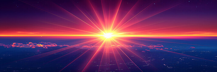 Wall Mural - a bright sun is shining on a city with a blue sky