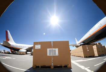 Loading cargo on plane in airport