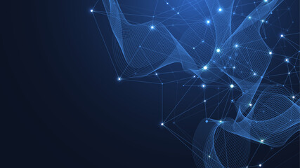 Leinwandbilder - Global network connection concept. Big data visualization. Social network communication in the global computer networks. Internet technology. Business. Science. Vector illustration
