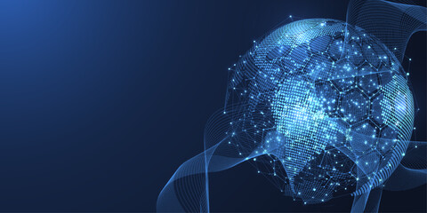 Leinwandbilder - Global network connection concept. Big data visualization. Social network communication in the global computer networks. Internet technology. Business. Science. Vector illustration