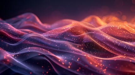 Wall Mural - A gradient background with abstract colors, a blurred wave of red orange purple on a dark background, grain texture effect, and copy space in the middle