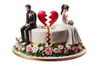 © Marina - Sad figures of bride and groom on divorce cake. Relationship breakup