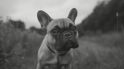 Wall Mural - French bull dog with all decorations black and white theme