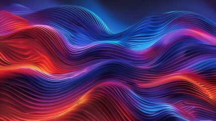 Wall Mural -  A computer-generated image features wavy lines in red, blue, and pink against a dark backdrop of blue, red, and purple The colors subtly hint at each other