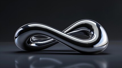 Sticker - futuristic metallic chrome y2k curved line shape isolated on black background 3d illustration