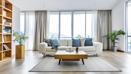 Wall Mural - Large luxury modern bright interiors Living room mockup illustration
