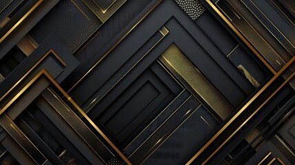 Poster - Geometric background with elegant black and gold shapes.

