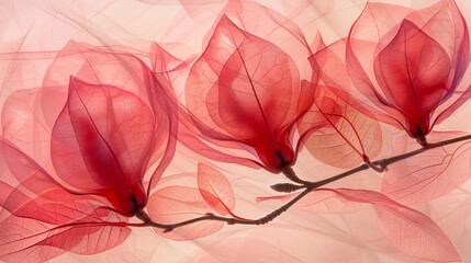 Poster -  A close-up of a red flower on a twig against a softly blurred backdrop of intermingled red leaves (Each twig mentioned is implied to be part of the main