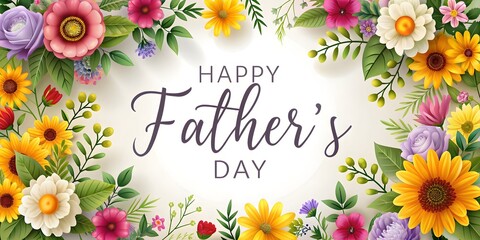 Wall Mural - Warm Father's Day Wishes with a Beautiful Floral Border Illustration, Background, Poster, Card, Gift , Banner