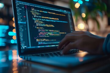 Person typing on laptop with blurred background