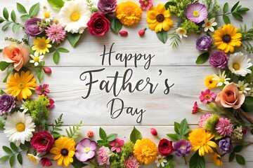 Wall Mural - Stunning Father's Day Design: Floral Border with 'Happy Father's Day' Message, Background, Poster, Card, Gift , Banner