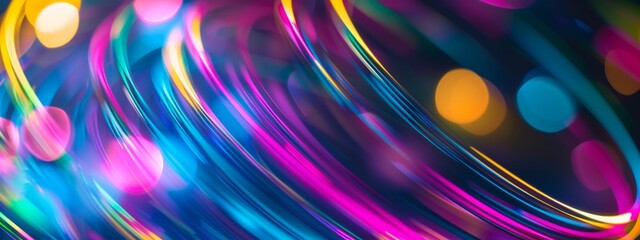 Wall Mural - abstract light painting, colorful lines and circles with a glow effect on a dark background, long ex