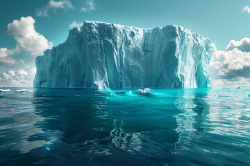 Canvas Print - A fractured iceberg floating in a sea of meltwater, symbolizing the destabilization of polar regions. Concept of climate crisis and polar ice loss. Generative Ai.