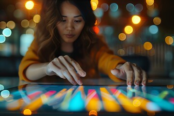 Wall Mural - Person using tablet with colorful light