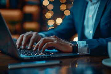 Person typing laptop table