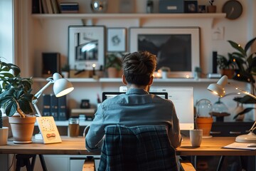 Man working computer desk