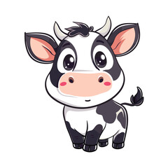 Wall Mural - Cute Happy Cow Cartoon Vector Icon Illustration on transparent background