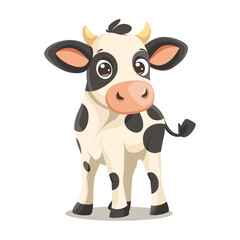 Wall Mural - Cute Happy Cow Cartoon Vector Icon Illustration on transparent background