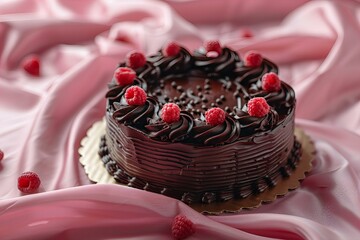 Wall Mural - Chocolate cake with raspberries on top