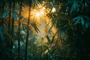 Poster - Plants grow under sunlight in lush forest