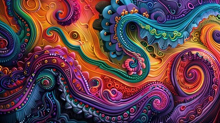 Wall Mural - A colorful abstract painting of a spiral with a purple and orange swirl