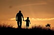 © Serhii - Loving Father. Silhouette of Father Walking hand in hand with Son, Family Bonding and Recreation in