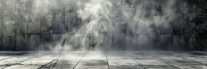 Poster - Space Age. 3D Render of Modern Concrete Floor with Smoke Effect